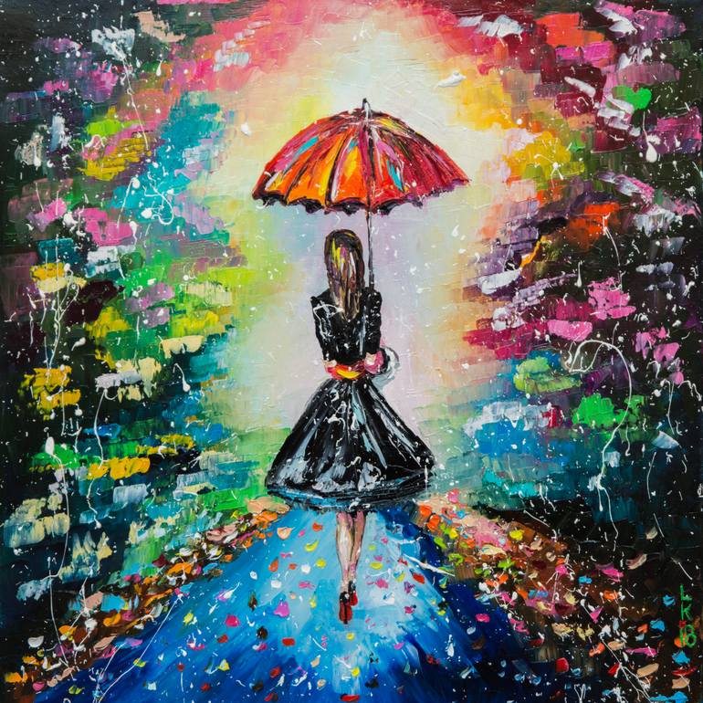 770x770 Saatchi Art Girl With A Red Umbrella Painting By Lyubov Kuptsova - Girl With Umbrella Painting