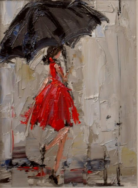 469x640 Dancing In The Rain 2 By Kathryn Morris Trotter - Girl With Umbrella Painting