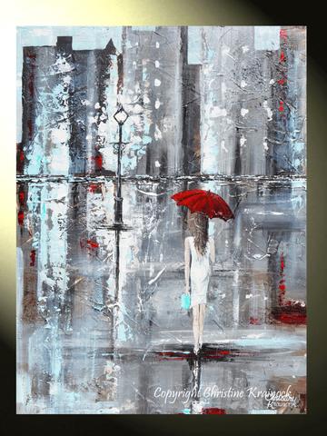 360x480 Giclee Print Art Abstract Painting Girl Red Umbrella City Modern - Girl With Umbrella Painting