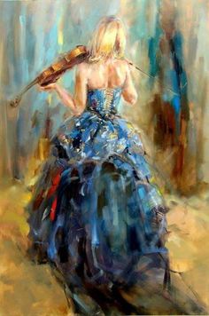 Girl With Violin Painting