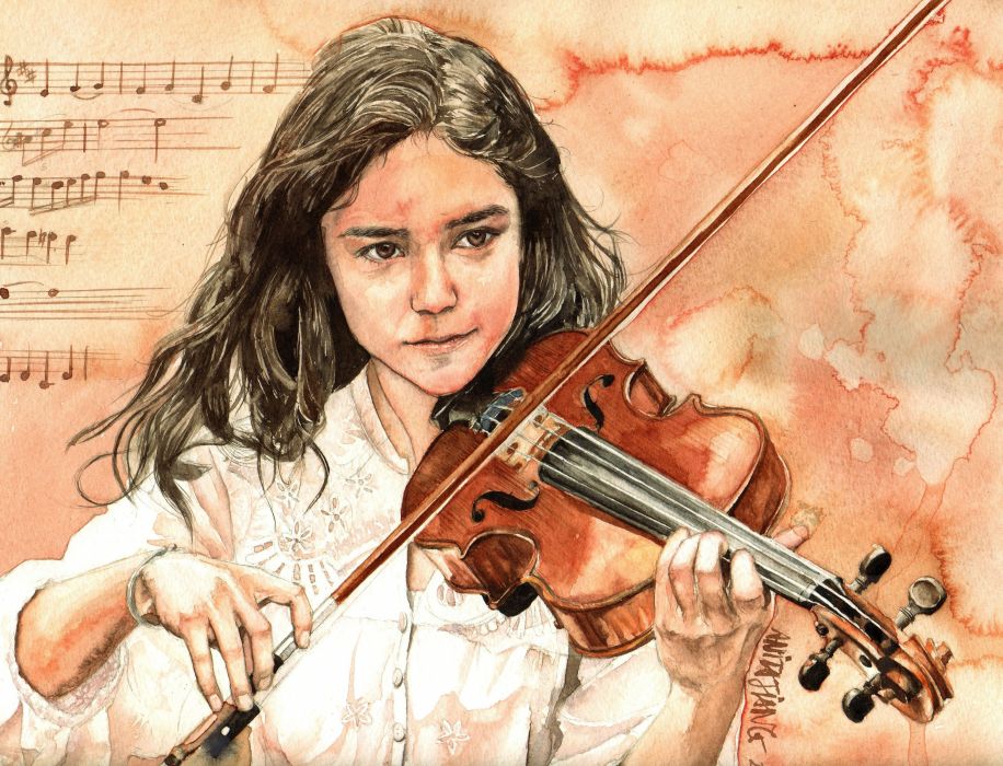 916x700 Art Painting Girl Violin Music Wallpaper 3336x2550 569735 - Girl With Violin Painting