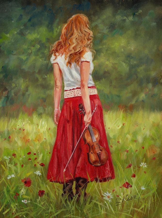 668x900 Girl Painting - Girl With Violin Painting