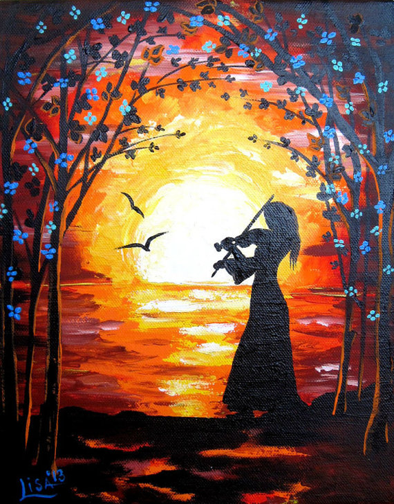 570x728 Original Abstract Painting Girl With Violin By Artonlinegallery - Girl With Violin Painting