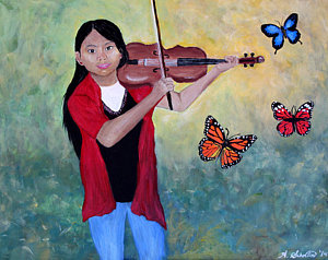 300x238 Violin Girl Painting By Amy Scholten - Girl With Violin Painting