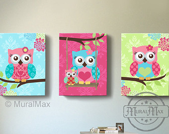340x270 Girly Owl Decor - Girly Canvas Painting
