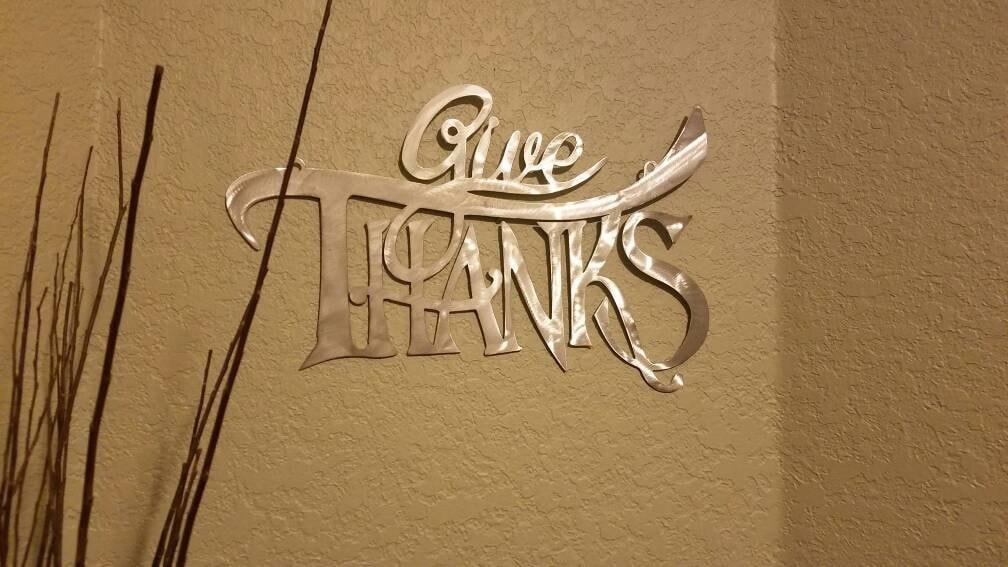 1008x567 Give Thanks Wall Hanging Metal Art. Cursive Saying. Made - Give Thanks Painting