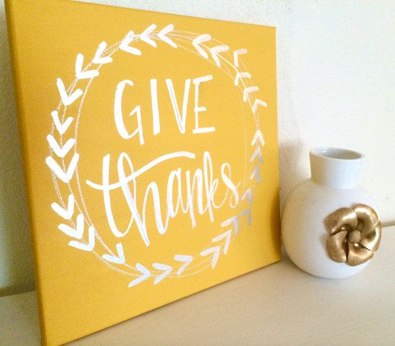 570x499 Give Thanks 12x12 Hand Painted, Hand Lettered Sign Canvas Colors - Give Thanks Painting
