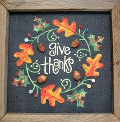 236x241 Give Thanks 12x12 Hand Painted Canvas Sign, Fall Decor, Give - Give Thanks Painting