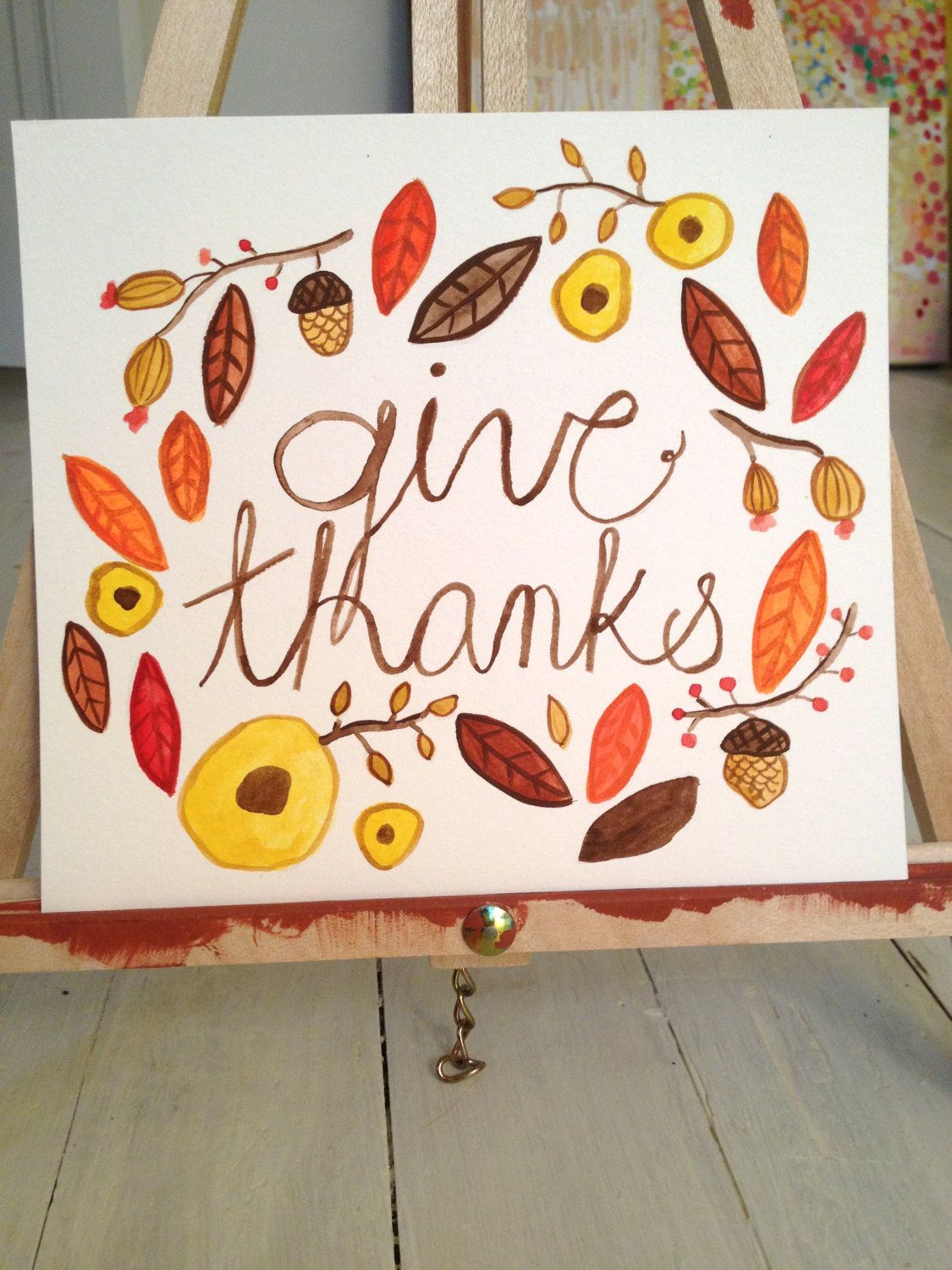 1125x1500 Original Autumn Watercolour Painting For Thanksgiving Give Thanks - Give Thanks Painting