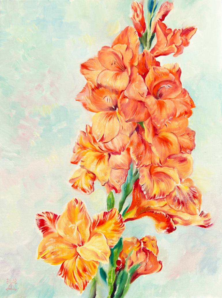 770x1031 Saatchi Art An Orange Gladiolus Painting By Daria Galinski - Gladiolus Flower Painting