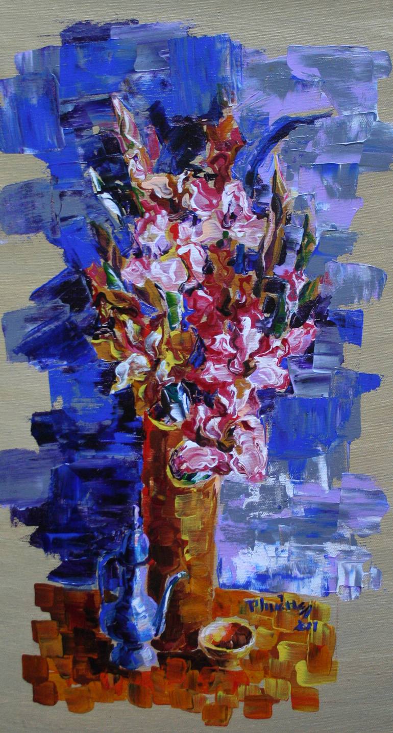 770x1436 Saatchi Art Still Life Gladiolus Flower In A Vase Painting By - Gladiolus Flower Painting