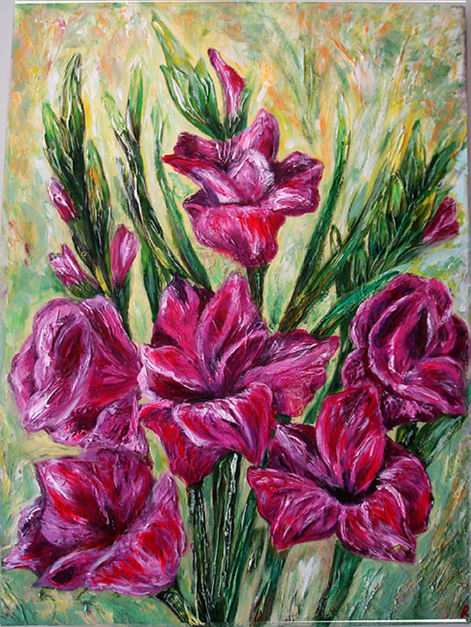 676x900 Gladiolus Painting By Raya Finkelson - Gladiolus Painting