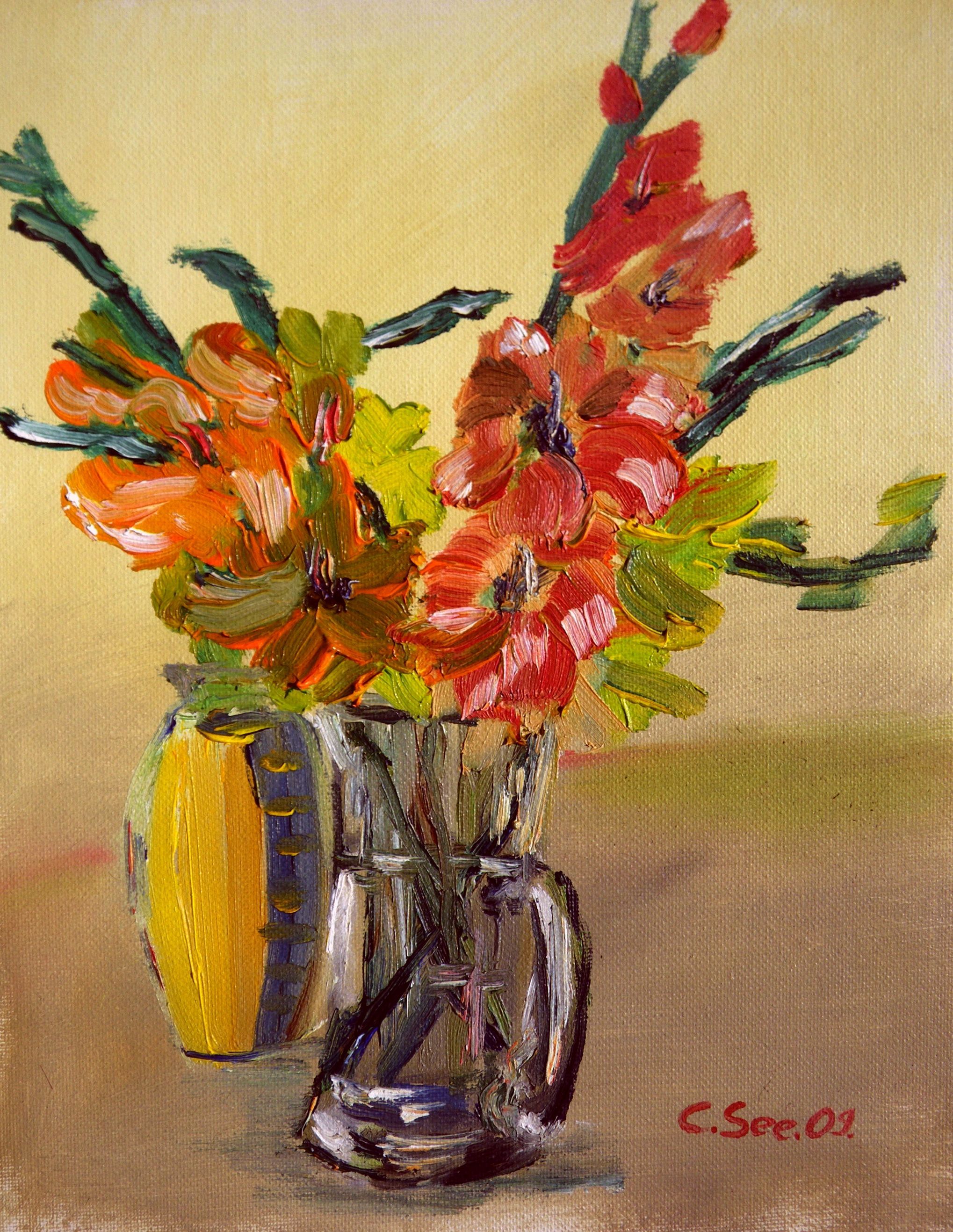 2038x2635 Oil Paintings With Flowers Christian Seebauer - Gladiolus Painting