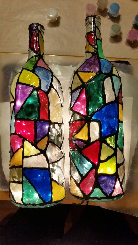 570x1013 Stained Glass Light Up Wine Bottles With Lights Free - Glass Bottle Painting