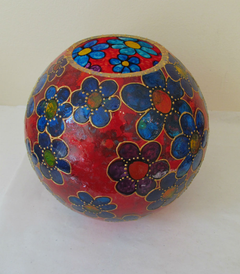 1000x1142 Hand Painted Glass Floral Globe Bowl Hand Painted Glass Floral - Glass Bowl Painting