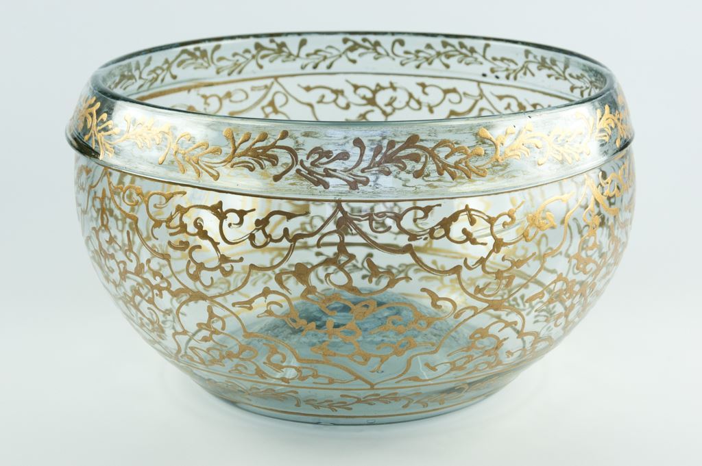1024x681 Large Handmade Gold Painted Glass Bowl - Glass Bowl Painting