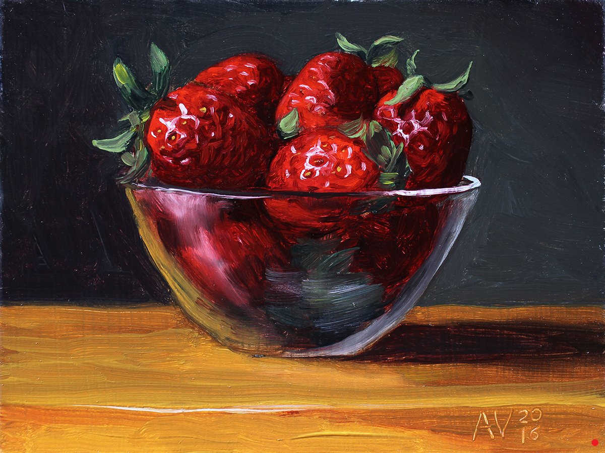 1200x900 Strawberries In A Glass Bowl Original Oil Painting By Aleksey - Glass Bowl Painting