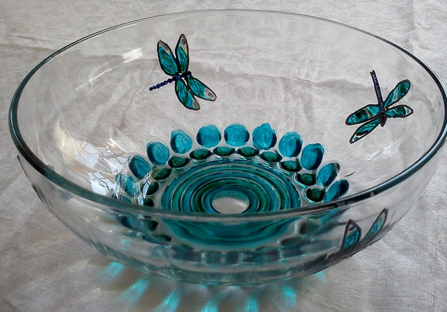 642x448 Dragonfly Hand Painted Glass Bowl - Glass Bowl Painting