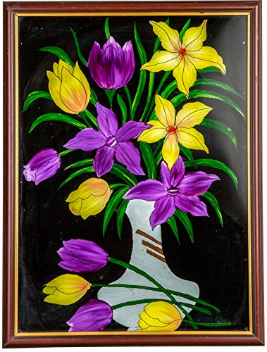 379x500 Mangala Art Flower Wash Tanjore Glass Painting, Size18x24inches - Glass Painting