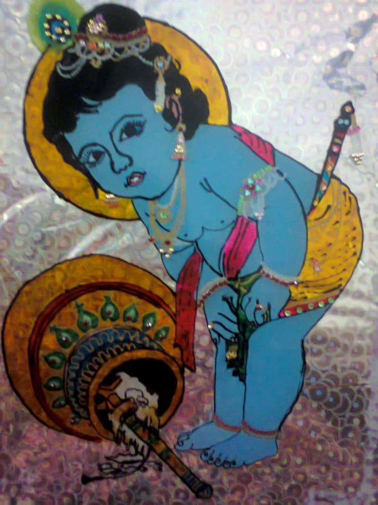 770x1027 Saatchi Art Lord Krishna Glass Painting Painting By Deepshika Dey - Glass Painting Art