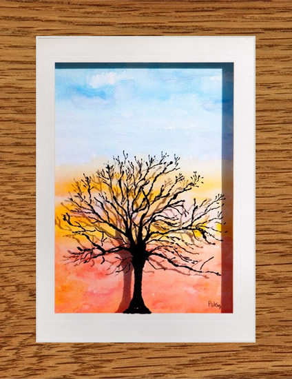 424x550 Winter Branches Reveal Sunset - Glass Painting Art