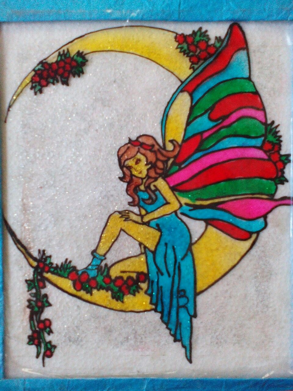 960x1280 Glass Painting On An Ohp Sheet. Topic Fairy Sitting On Moon. I - Glass Painting Art