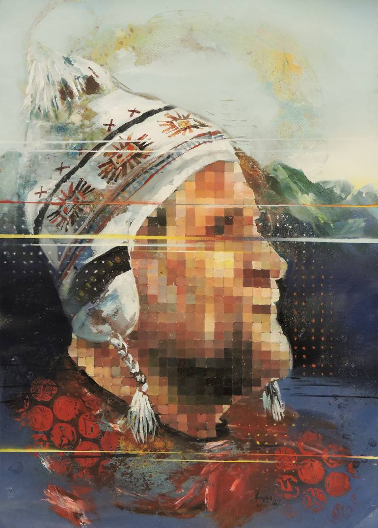 770x1075 Saatchi Art Glitch Portrait (My Fater In Law In Peru) Painting By - Glitch Painting