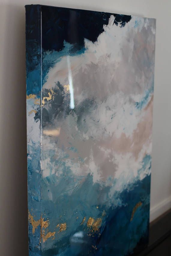 570x855 Shiny Sky Blue Epoxy Gold Leaf Resin On Canvas Painting Glass - Glossy Painting