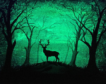 340x270 Glow In The Dark Art Moose Aspen Tree Forest Original Painting - Glow In The Dark Tree Painting
