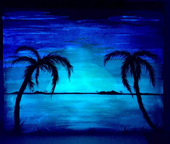 570x483 Palm Tree Beach Glow In The Dark Landscape 2 In 1 Acrylic Art - Glow In The Dark Tree Painting