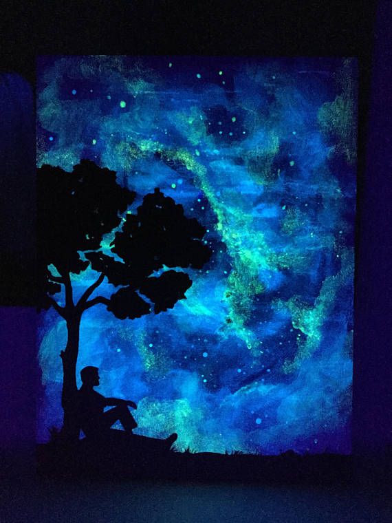 570x760 Glow Art Pensive Silhouette Under The Stars Glow In The Dark Tree - Glow In The Dark Tree Painting