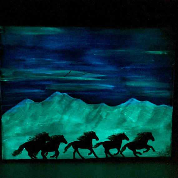 570x570 Glow In The Dark Horses Art Orange Sunset Wild Horse Run - Glow Painting