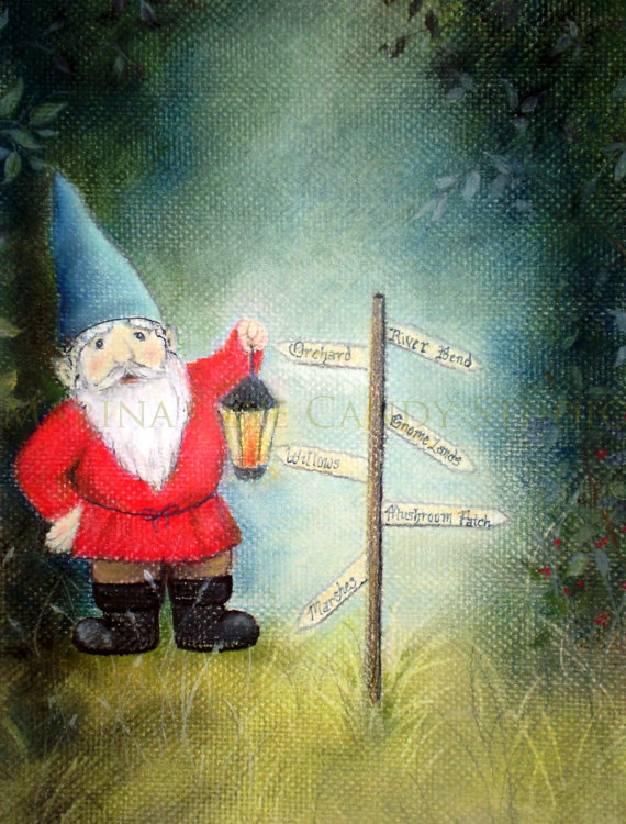 570x750 Gnome Art Print Gnome Painting Woodland Gnome Original Art - Gnome Painting