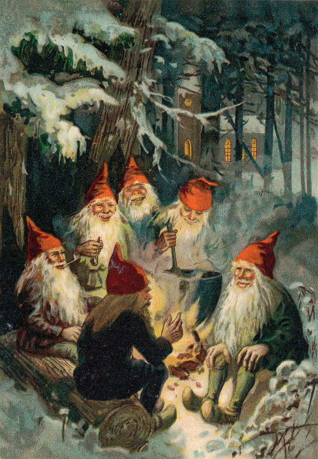 623x900 Christmas Gnomes Painting By English School - Gnome Painting