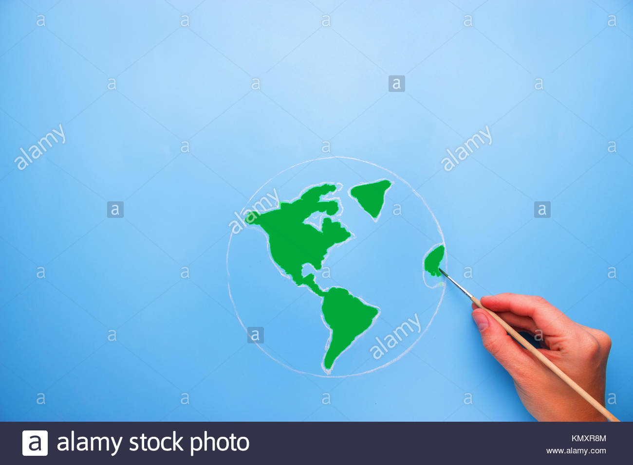1300x956 Hand With Brush Painting World Map In Green Color. Go Green - Go Green Painting