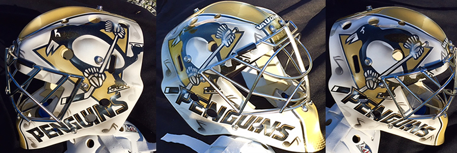 901x302 Masked Expressions By Tony Jarrett - Goalie Mask Painting