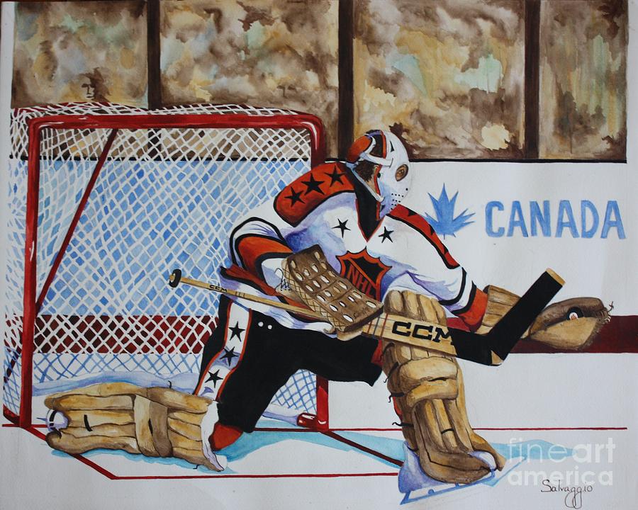 900x720 Old School Goalie Painting By Alan Salvaggio - Goalie Painting