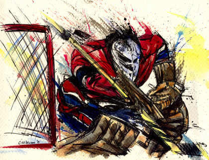 420x322 Hockey Art Painting Of Goalie Cam Wilson - Goalie Painting
