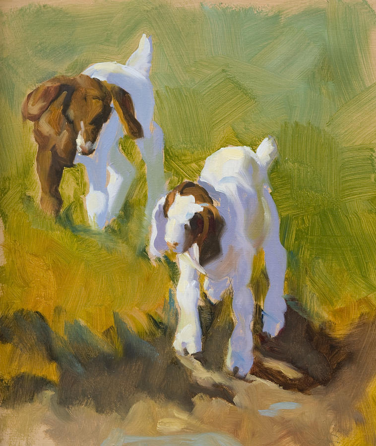 758x900 Baby Goats Painting By Jane Cozart - Goat Painting