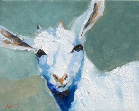 570x456 Giclee Print Of An Original Farm Animal Oil By Corinnegallastudios - Goat Painting On Canvas