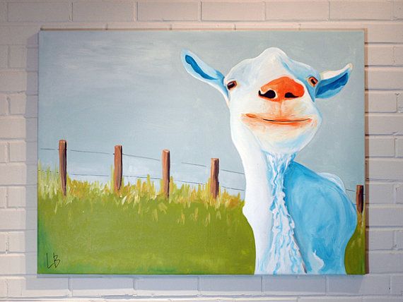 570x428 Huge Goat Painting Canvas Art Original 30x40 Acrylic Paint - Goat Painting On Canvas
