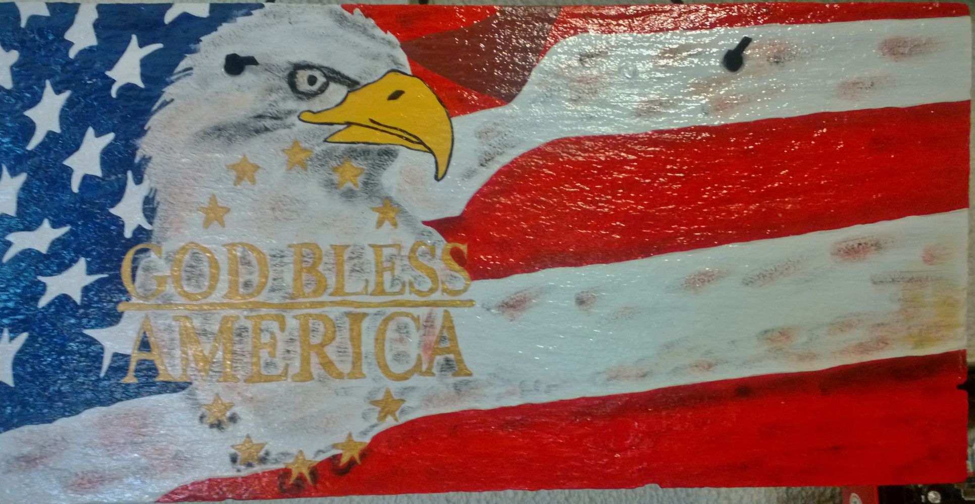 1931x1000 Hand Painted Slate - God Bless America Painting