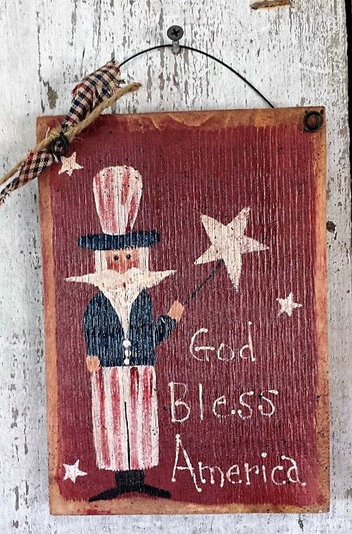 512x777 Primitive Uncle Sam, Uncle Sam, God Bless America, Painted Uncle - God Bless America Painting