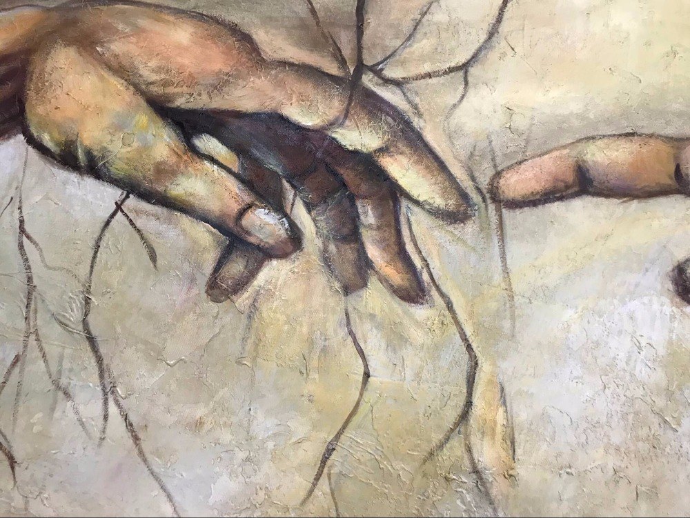 1000x751 Artist Hand Painted Creation Of Adam! Hand Of God! Religion Wall - God Finger Painting