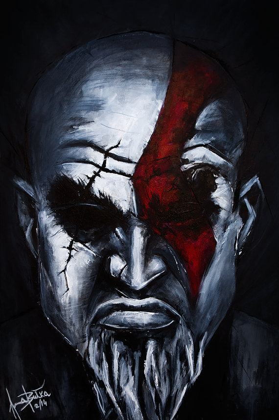 570x857 Kratos God Of War Original Portrait Painting Acrylic - God Of War Painting