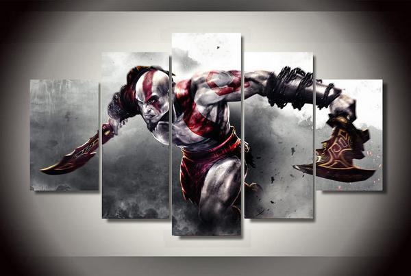 600x403 5 Panel Oil Painting God Of War Canvas Printing Art - God Of War Painting