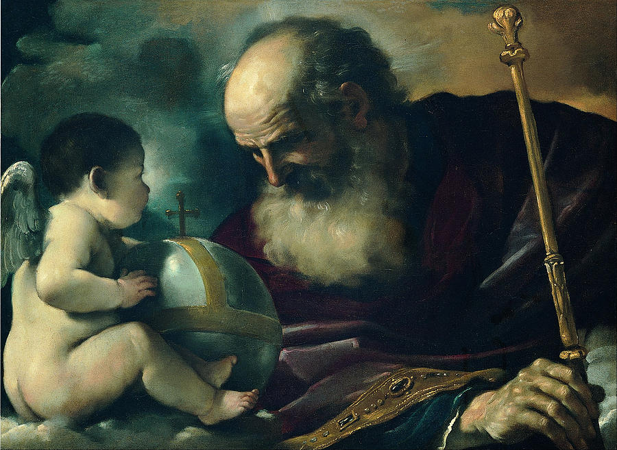 900x657 God The Father And Angel Painting By Guercino - God The Father Painting
