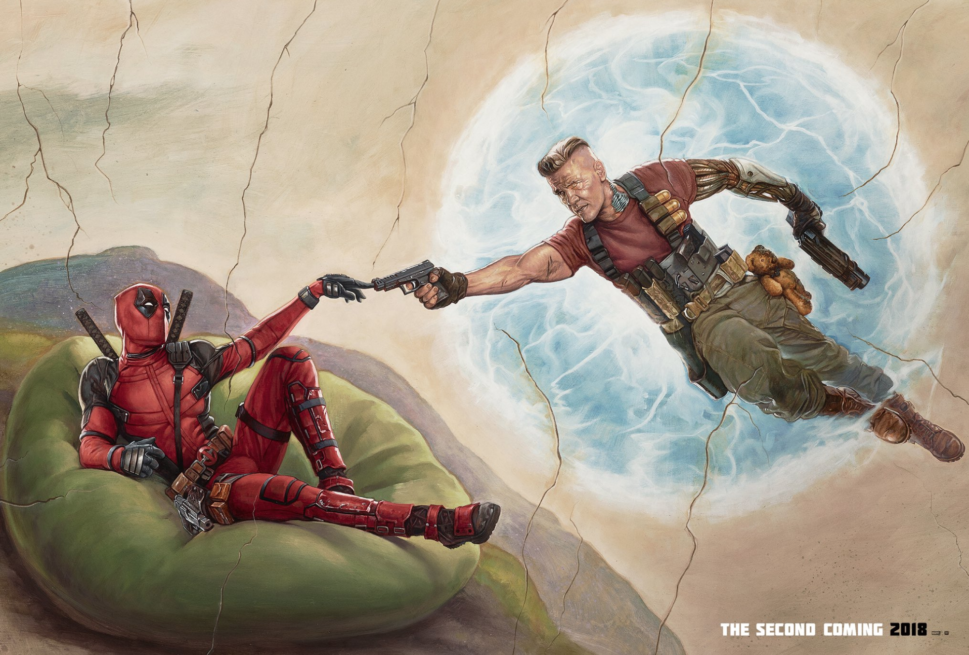 1960x1326 Deadpool 2' Poster Spoofs Michelangelo'S - God Touching Finger Painting