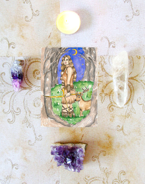 570x723 Goddess Art Greek Goddess Artemis Mini Art Print Pagan Art - Goddess Artemis Painting