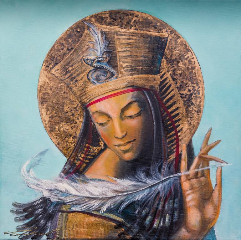 770x767 Saatchi Art Maat Egyptian Goddess Painting By Daiva Luksaite - Goddess Painting